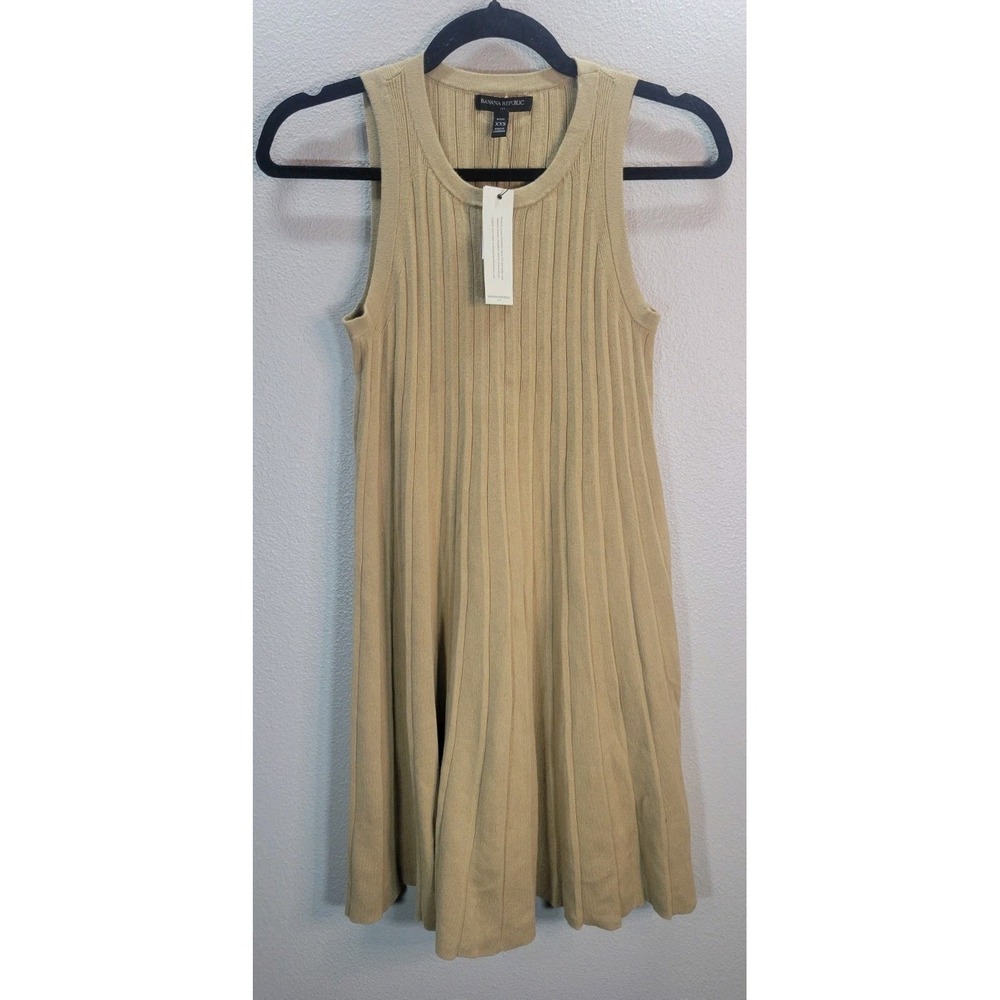 Banana Republic Factory Ribbed Knit‎ Midi Dress Tan XXS Petite NWT Sleeveless